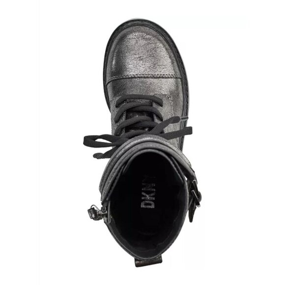 DKNY / Basia Combat /  Metallic / Boots With Side Zipper & Buckle Straps / Ancle - Picture 4 of 9